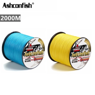 Ashconfish สายเบ็ดตกปลา PE Dyneema X4 2000 เมตร 4 เส้น สีฟ้า สีเหลือง