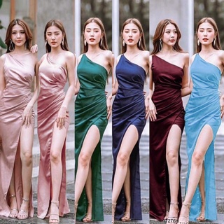 J17276 เดรส สายเดี่ยวไหล่เดียว เย็บสม็อค One shoulder strapless dress with smock stitching