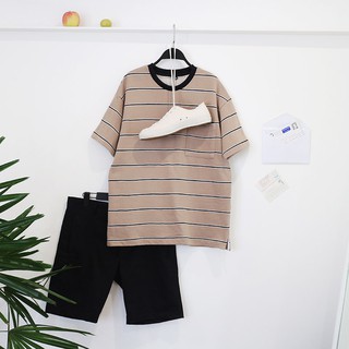 YMT-001 เสื้อยืด Stripe Oversized Tee สี Khaki