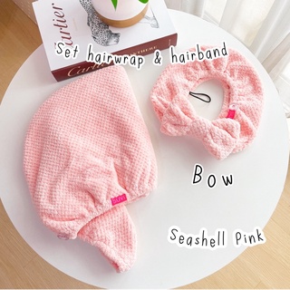 SET SEASHELL PINK  suvi  hairwrap hairband  หมวกคลุมผมซับน้ำ+ ผ้าคาดผม ผ้าคาดผม เก็บผมดีไม่รั้งหัว ผ้าซับน้ำ headband