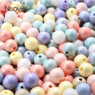 100pcs 6mm ลูกปัดอะคริลิคทรงกลมสีลูกกวาดหลวม Spacer ลูกปัดสำหรับทำเครื่องประดับ DIY สร้อยข้อมือสร้อยคอ Accessories