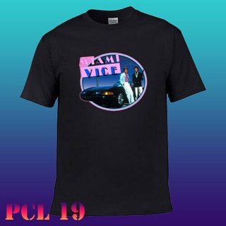 เสื้อยืดสีขาวGildan เสื้อยืดผ้าฝ้าย พิมพ์ลายโลโก้ Miami Vice 80S TV สําหรับผู้ชาย Talla-XXLS-4XL