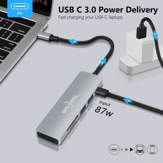 GOOJODOQ อะแดปเตอร์ฮับ USB Type-C การ์ดรีดเดอร์ HDMI VGA RJ45 USB C เป็น USB 3.0 สําหรับ Macbook Pro