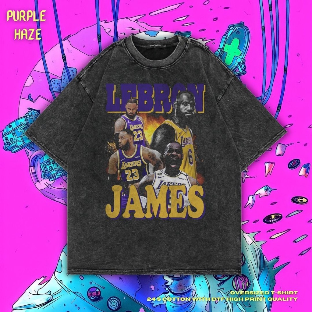 เสื้อยืด ขนาดใหญ่ พิมพ์ลาย Haze Lebron James สีม่วง | หินล้างทําความสะอาด | เสื้อเชิ้ต James Lebron 