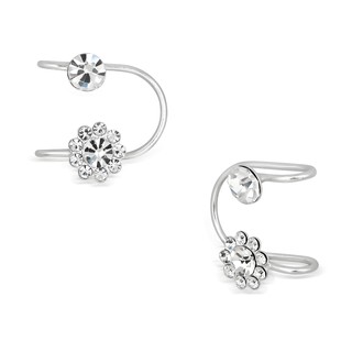 ต่างหูเงินแท้ แบบหนีบ 925 Sterling Silver ลายดอกไม้ ใบไม้ แต่งเพชร CZ พร้อมถุงกำมะหยี่