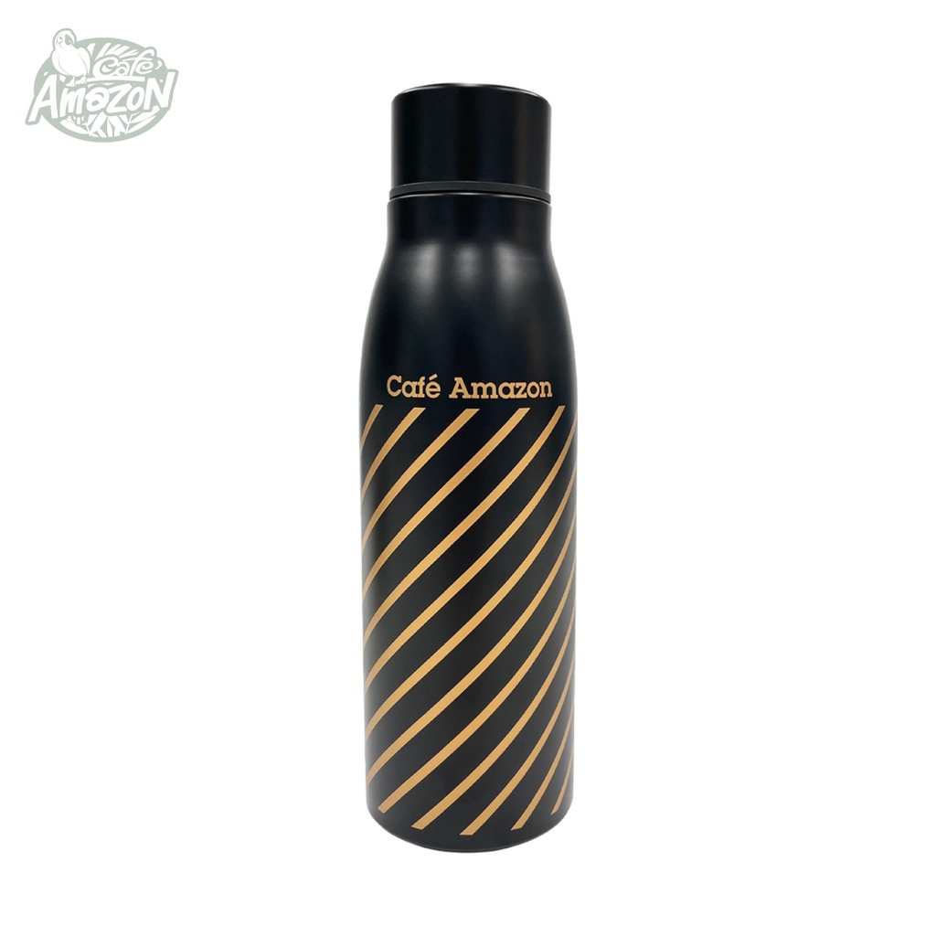 Cafe amazon Black and Gold Stainless Bottle ลาย Stripe (16 ออนซ์)