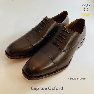 รองเท้าหนัง Oxford Captoe สีน้ำตาลเข้ม รองเท้าหนังแท้ รองเท้าหนังผู้ชาย รองเท้าหนังแท้