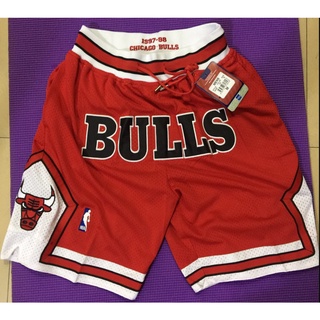กางเกงขาสั้น ปักลายโลโก้ Chicago BULLS BULLS just don สีแดง สําหรับผู้ชาย