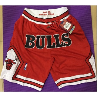 กางเกงขาสั้น ปักลายโลโก้ Chicago BULLS BULLS just don สีแดง สําหรับผู้ชาย