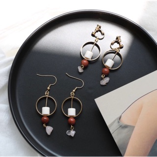 Circle earring - ตุ้มหูระย้า ดีเทลหินสี น่ารักเว่อออ ใครไม่เจาะหูก็ใส่ได้ มี3แบบ ตะขอสั้น/ยาว/แบบหนีบ