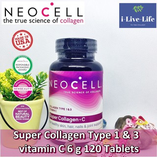 นีโอเซลล์ คอลลาเจนชนิด 1&amp;3 + วิตามินซี Super Collagen + C Type 1 &amp; 3 6g 120 Tablets - Neocell