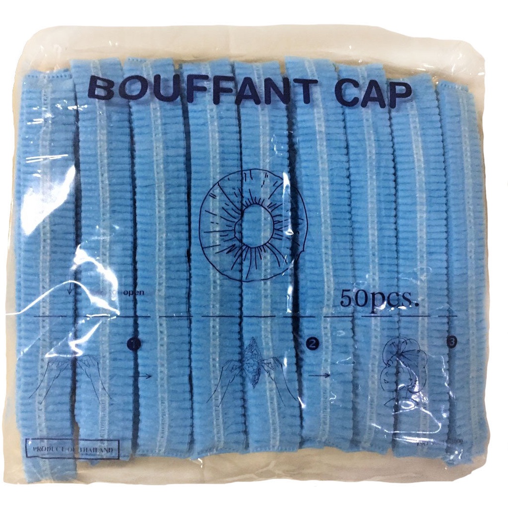 สีฟ้า หมวกคลุมผมใยสังเคราะห์ S-Flex โรงงานที่ผลิตผ่านมาตรฐานตาม ISO และ กระทรวงสาธารณสุข สินค้าผลิตในประเทศไทย