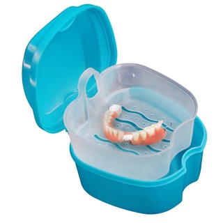 Fashion Shape Denture Bath Box Case Dental False Storage Box with Hanging Net Container