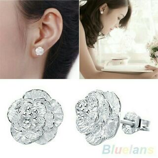 🌹 สวยมากๆ ต่างหู กุหลาบเงิน สวยหรูดูแพง 🌹 Silver Rose Earrings