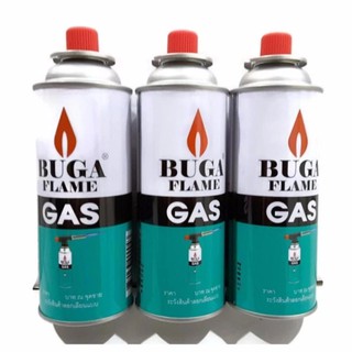 BUGA FLAME GAS แก๊สกระป๋องใหญ่ ปริมาตรสุทธิ 210 ml (แพ็ค 3 กระป๋องใหญ่)