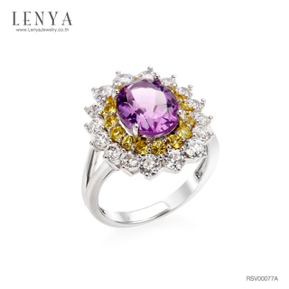 Lenya Jewelry แหวนเงินแท้ประดับพลอยอเมทิสต์ ล้อมรอบด้วย Yellow Sapphire และ CZ