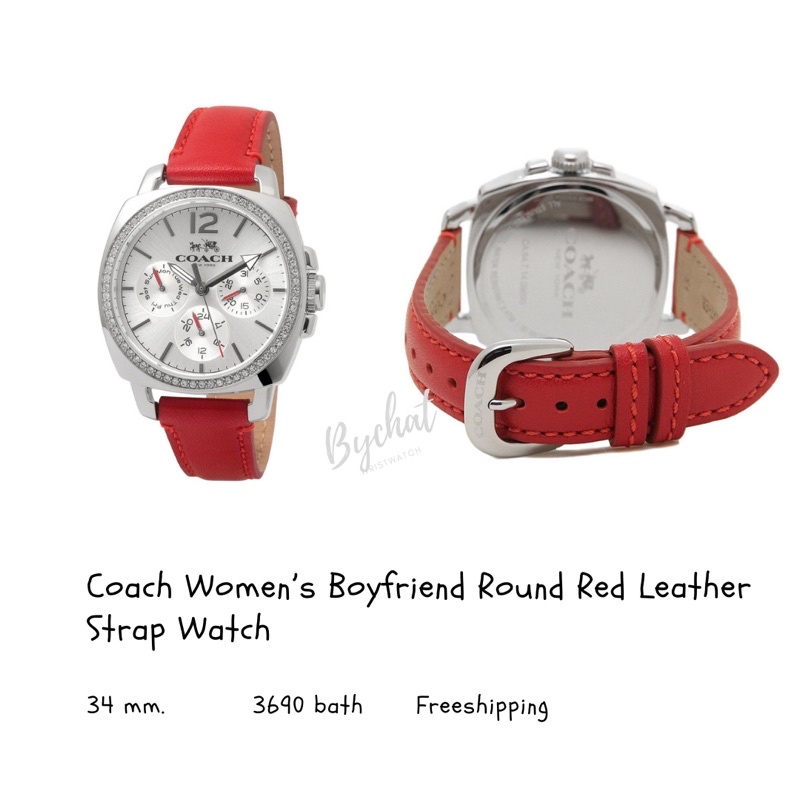 Coach Women’s Boyfriend Round Red Leather Strap Watch #14502171
