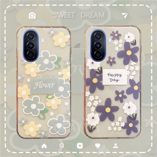 New เคสโทรศัพท์ Huawei NOVA Y70 / Nova 9 SE / Nova9 / Nova 8i / Honor 50 Lite / Honor50 / Honor X9 5G / X9 4G / X8 / X7 Fashion Transparent Flower Green Blue Soft Case Shockproof Cover เคส HuaweiNovaY70