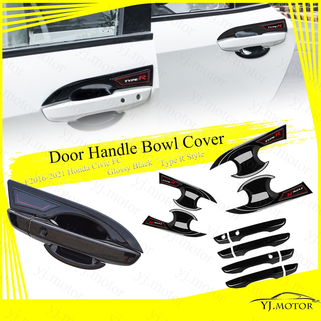 ฝาครอบมือจับประตูรถยนต์ สีดํามันวาว สําหรับ Honda Civic FC Sedan 2016-2021 Door Handle Bowl Cover Type R Style