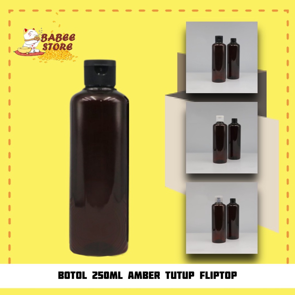 BABEE - 250ML AMBER FLIPTOP BOTTLE / 250ML AMBER CHOCOLATE FLIPTOP BOTTLE / 250ML BOTTLE REFILLABLE 