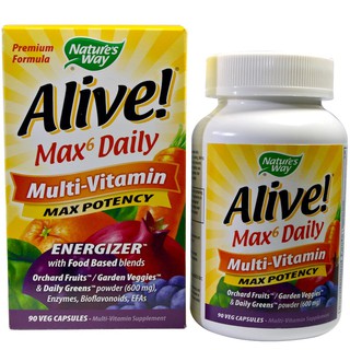 Natures Way, Alive!, Max6 Daily, Multi-Vitamin, Max Potency, 90 Veggie Caps