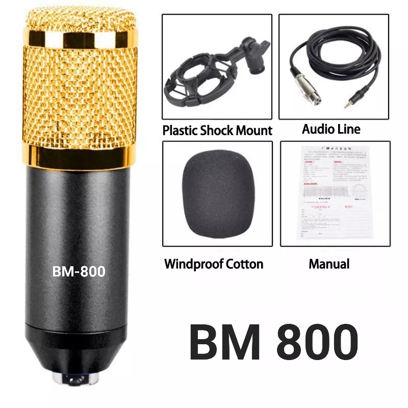 BM-800 ไมโครโฟนอัดเสียง ไมค์ คอนเดนเซอร์ ของแท้100% CONDENSER MICROPHONE รุ่น BM-800 ไมโครโฟนเป็นโลหะชองแท้100%