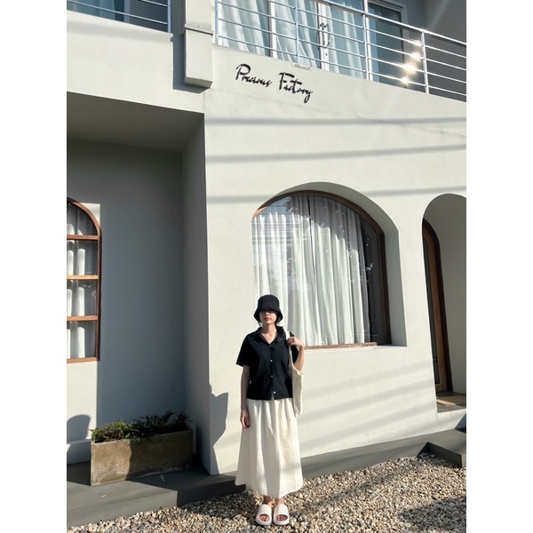 𝑃𝑢𝑖𝑓𝑎𝑖☁️ (เฉพาะกระโปรง) กระโปรงเอวยางยืดผ้าฝ้ายทรงปล่อย