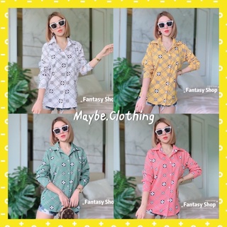 🦋Maybe🦋เสื้อเชิ้ตลายโซ่LV Style🔥เสื้อเชิ้ตลายโซ่วินเทจ อก40"