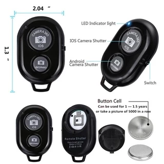 คลังสินค้าพร้อม Bluetooth Shutter Release Remote สําหรับโทรศัพท์/แล็ปท็อป/แท็บเล็ต/PC Mini Wireless Camera Shutter พร้อมแบตเตอรี่ฟรี