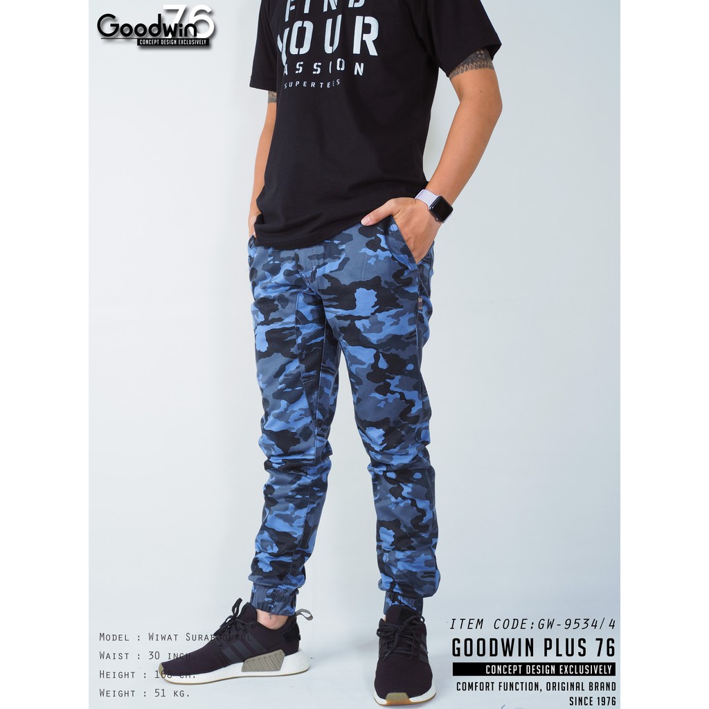 ⚡GW⚡9534 กางเกงขายาว ผู้ชาย ขาจั้มพ์ Jogger Pants ผ้าคอตต้อน ลายทหาร เอวยืด ยาว 38 นิ้ว ไซส์ 30-34