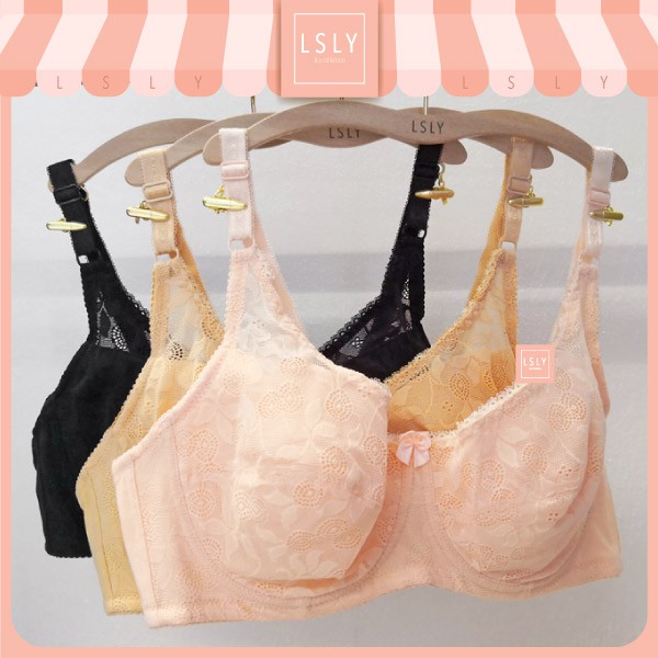 LSLY Lace Bra Underwire Push Up Non Cushion Full Cup C Cup สบายยืด 36C 38C 40C 42C / 女丝内衣钢圈 款C ถ้วยส