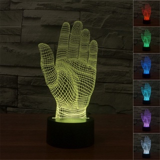 โคมไฟตั้งโต๊ะ LED รูปฝ่ามือ 3D ไล่โทนสี 7 สี USB