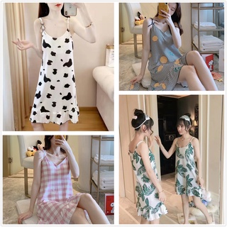 Summer padding nightdress female suspenders with padding and eye  mask Spaghetti Strap Dress