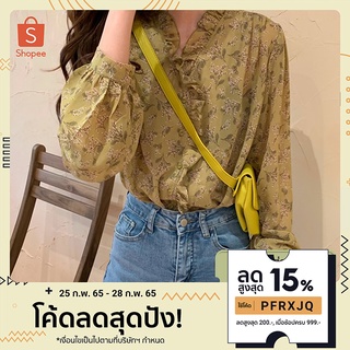 เสื้อชีฟอง เสื้อลายดอก เสื้อคอวีแต่งระบาย อก 34-36"