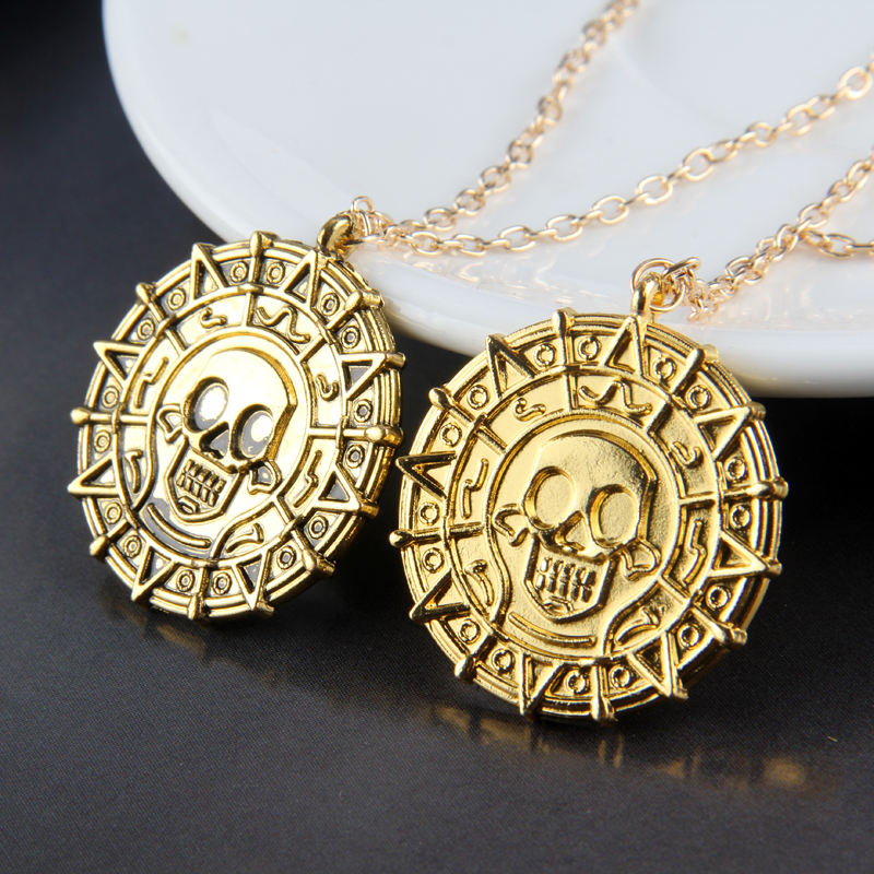 Hot Pirates Of The Caribbean สร้อยคอ Jack Sparrow Aztec เหรียญ Medallion Vintage Gold Bronze Silve จ