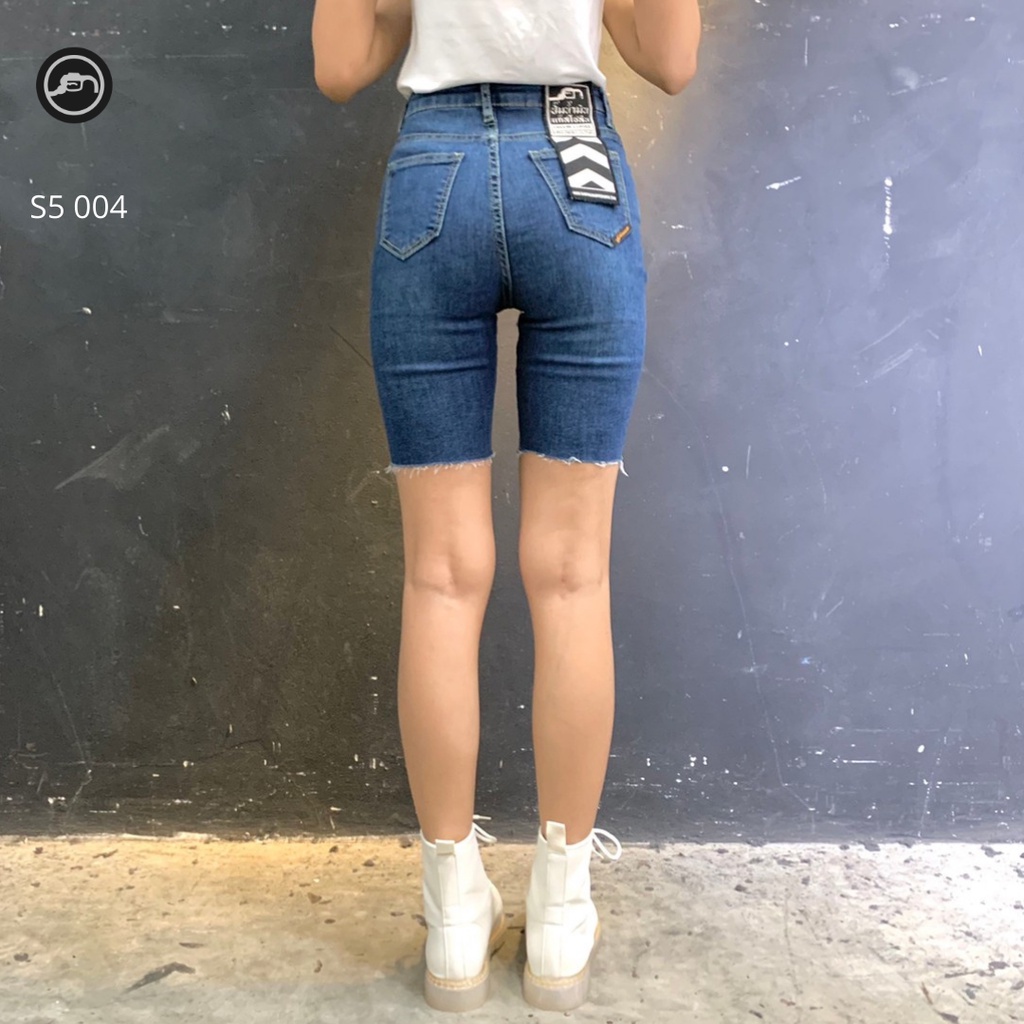 S5004 S5005 กางเกงยีนส์ ยืดขาสั้นผู้หญิงเอวสูง4ส่วน​ Lady Denim Shorts​ (Gasoline & Garage) ปั๊มน้ำมันแก๊สโซลีน (S5)