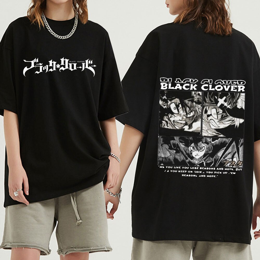 เสื้อยืด โอเวอร์ไซซ์ พิมพ์ลายอนิเมะ Black Clover Asta สําหรับผู้ชาย#39; s เสื้อยืดคอกลม แขนสั้น ทรงหลวม สไตล์ฮิปฮอป ฮารา