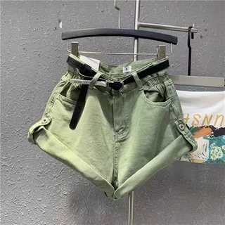 Swan shop 🍒กางเกงยีนส์ขาสั้นเอวสูง🍒 พับขาเอวยืดได้ มี④สีให้เลือก รุ่นใหม่พร้อมส่งค่ะ