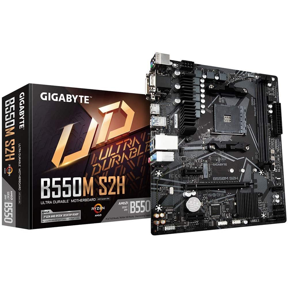 Gigabyte B550M S2H mATX Motherboard for AMD AM4 CPUs  PCIe 4.0/3.0 x4 M.2, RGB FUSION 2.0 #เมนบอร์ด