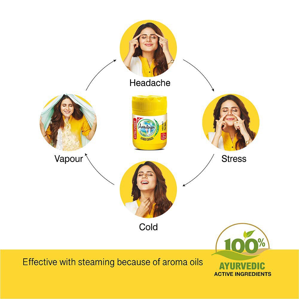 Pain balm บรรเทาอาการคัดจมูก เวียนศรีษะ บรรเทาอาการคันและเชื้อราที่ขายดีที่สุดในอินเดียAmrutanjan(สีเหลือง) (yb) - รูปที่ 5