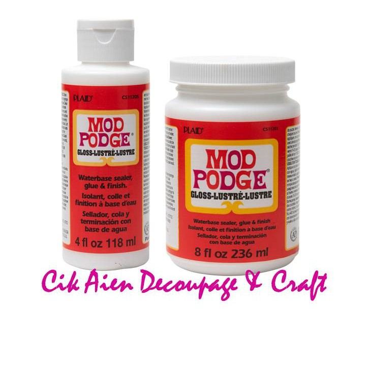Modpodge Gloss / Matte Finish 16oz/473ml หรือ 8oz/236ml จาก Plaid to decoupage ทิชชู่/กระดาษบนไม้ ผ้