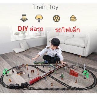 รถไฟเด็ก ของเล่นเด็ก รถไฟฟ้าบังคับของเล่นเด็ก ควบคุมระยะไกล รุ่นรถไฟพลังไอน้ำ RC จำลองเสมือนจริง Gifts for children DIY