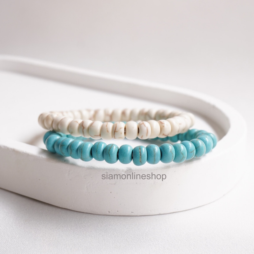 TURQUOISE หินเทอร์ควอยส์ แบบวงรี ขนาด 6 มม. (เลือกสีได้) หินแห่งพลังอำนาจ สร้อยข้อมือหินแท้ by siamonlineshop