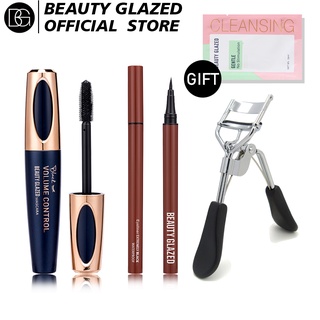 Beauty GLAZED มาสคาร่า 4D + อายไลเนอร์ กันน้ํา + ที่ดัดขนตา + ชุดเครื่องมือแต่งหน้า เครื่องสําอาง