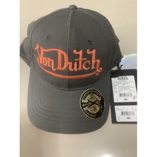 หมวกแก๊ป สีเทาปักโลโก้ส้มแบรนด์ VonDutch (ของใหม่ป้ายห้อย)