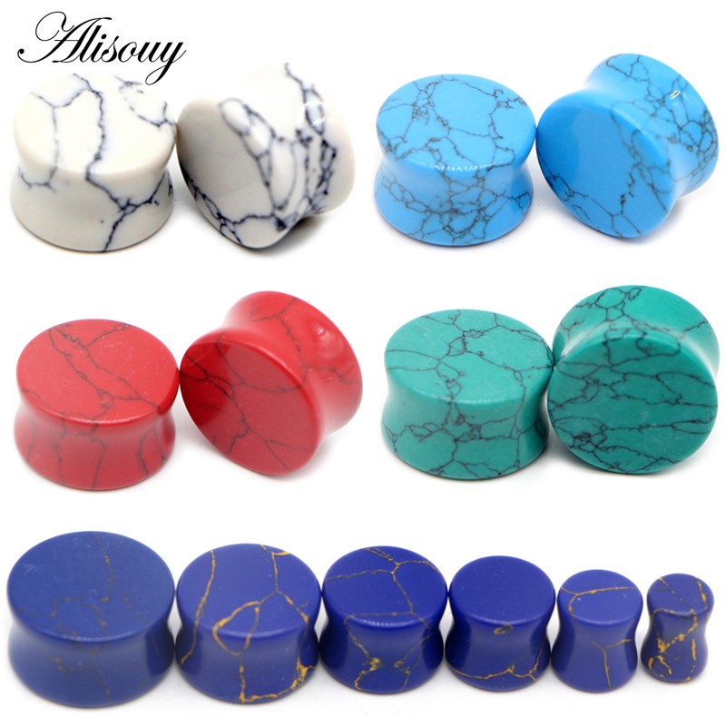 Alisouy 2 ชิ้น/ล็อต หินหูปลั๊ก และ อุโมงค์ สำหรับเครื่องประดับรูหู พร้อม stretcher