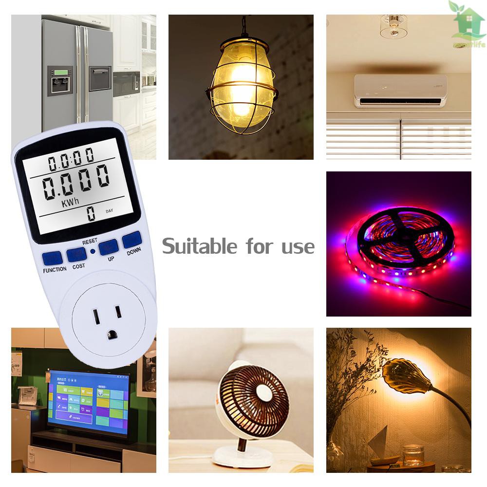 LCD Display Electricity Usage Power Meter Socket Energy Watt Volt Amps ...