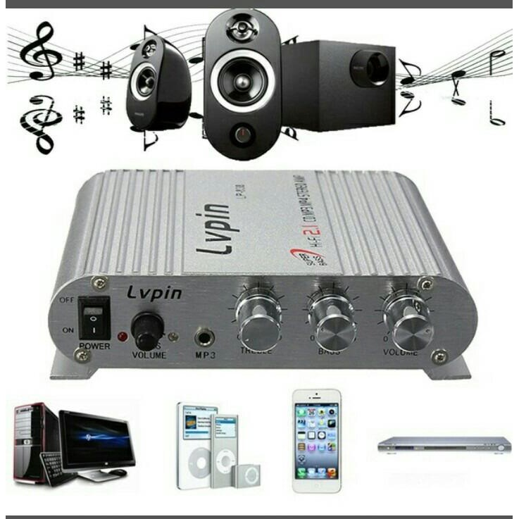 Alithai LVPIN LP-838 12 โวลต์ 200 วัตต์มินิไฮไฟเครื่องขยายเสียงสเตอริโอ MP3 วิทยุติดรถยนต์ช่อง2 บ้าน Super BASS (silver)