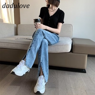 DaDulove💕 New Korean Version Ins Split Jeans High Waist Wide Leg Pants Fashion plus Size Womens Clothing