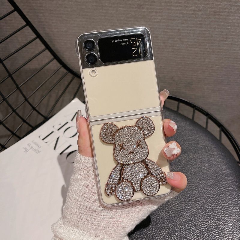 เคส Samsung Z Flip 3 - Z Flip 4 - ZFlip3 - Flip4 5G พร้อมขาตั้งหมี rhinestone หรูหรา